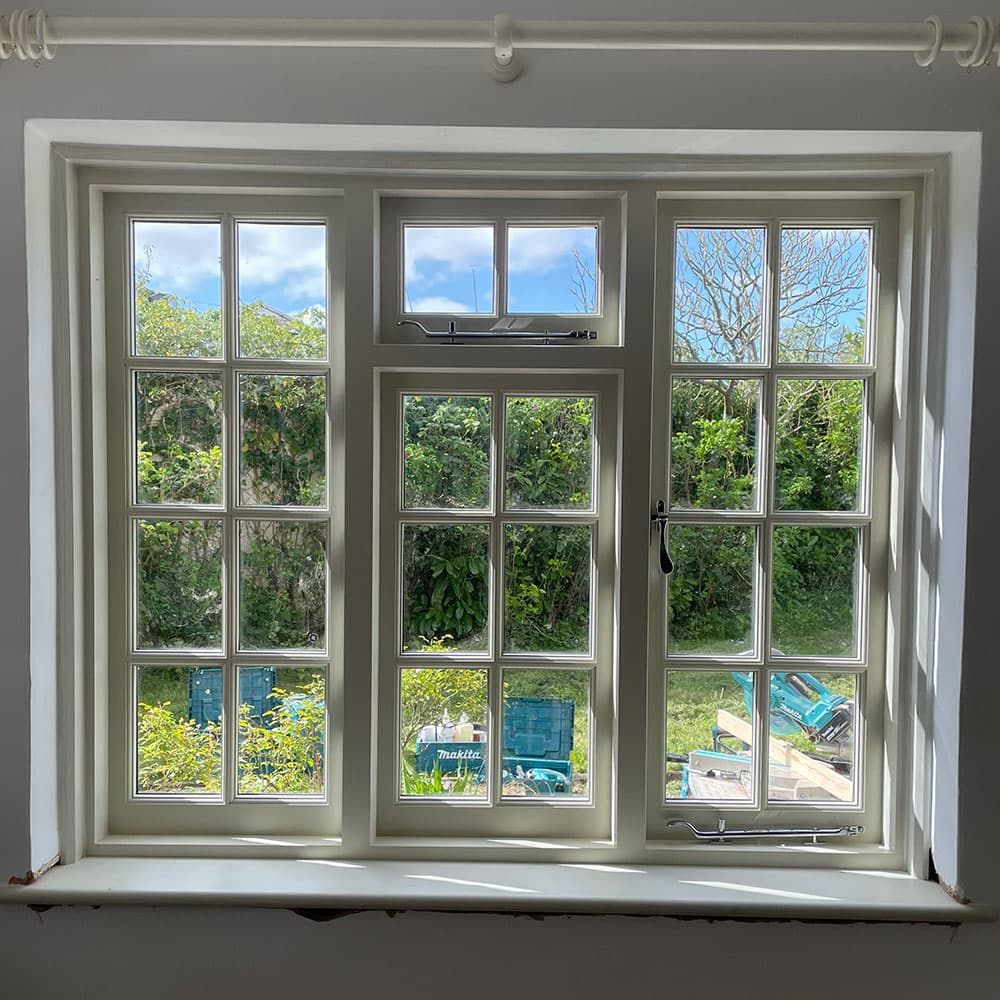 Close detail of a sash window meeting rail and horn